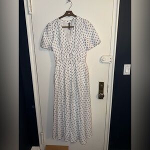 Anthropologie White and Blue Midi Dress